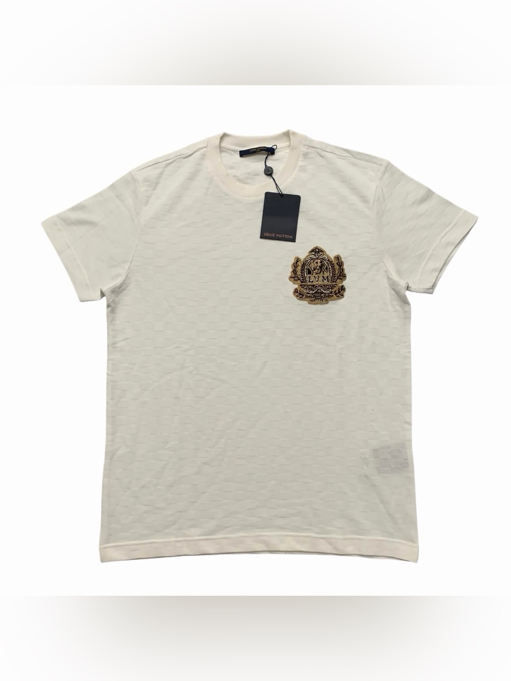 Louis Vuitton Cream Short Sleeve Tee with Gold Embroidered Crest